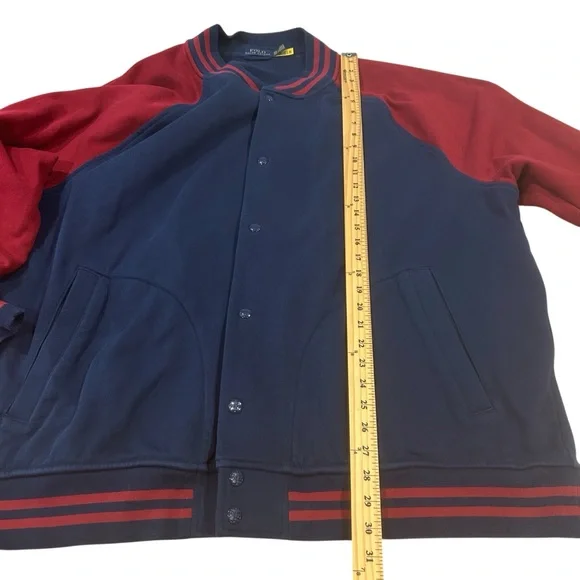 Polo Ralph Lauren mens Fleece Baseball Jacket Big & Tall size 3XB Navy Red Prepp